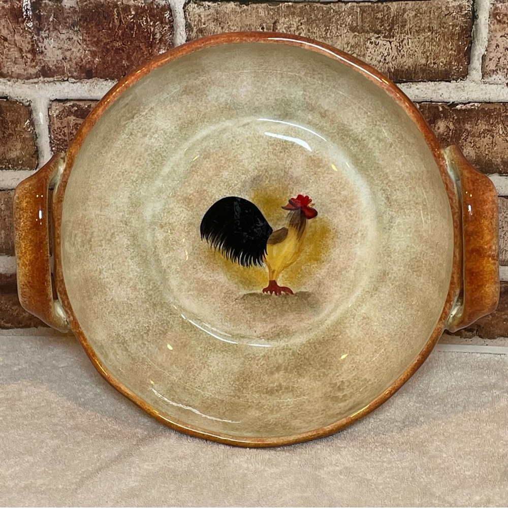 222 Fifth Tuscan Rooster Large 11" Salad/Pasta Serving Bowl w/Handles